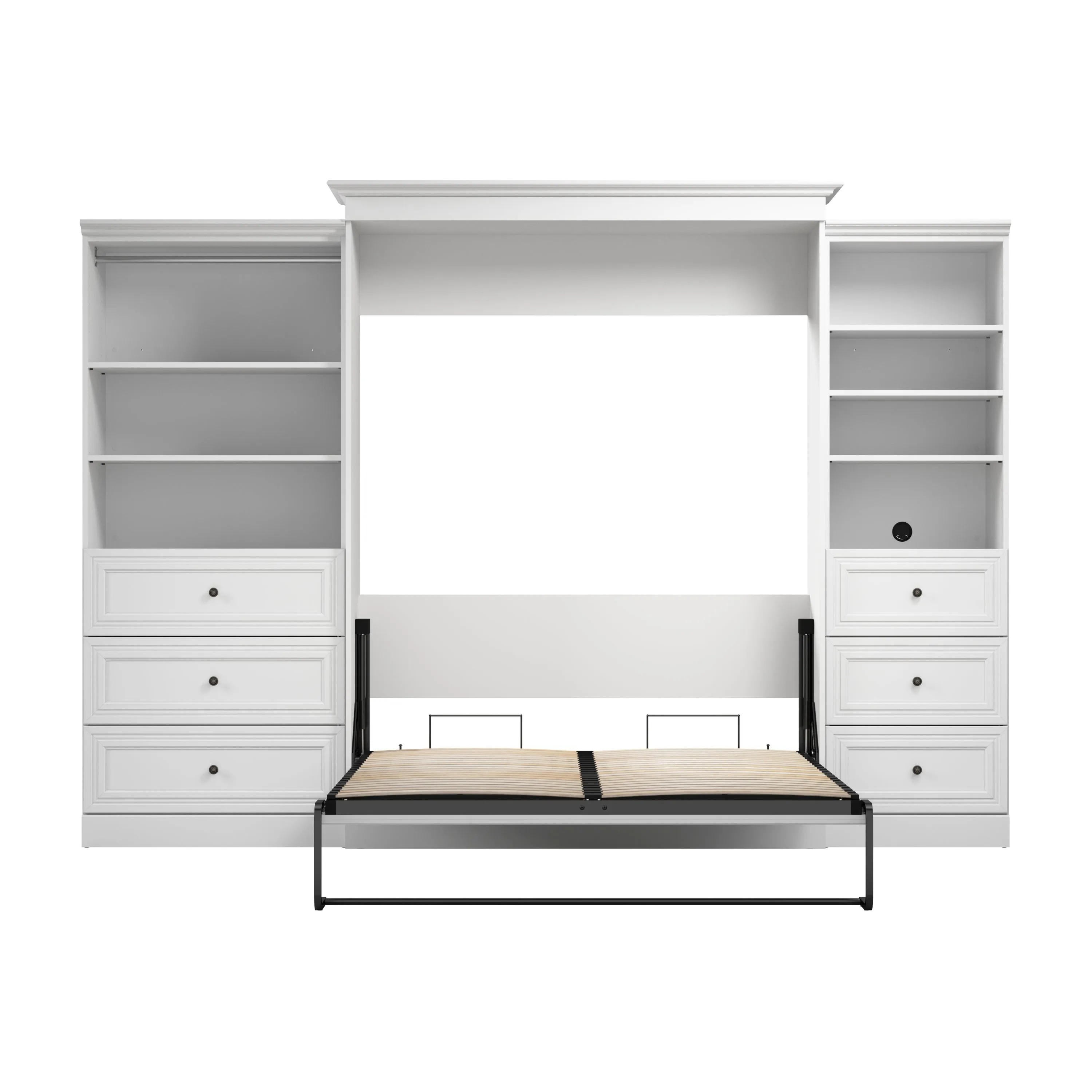 Versatile Queen Murphy Wall Bed and Closet Organizers with Drawers in White