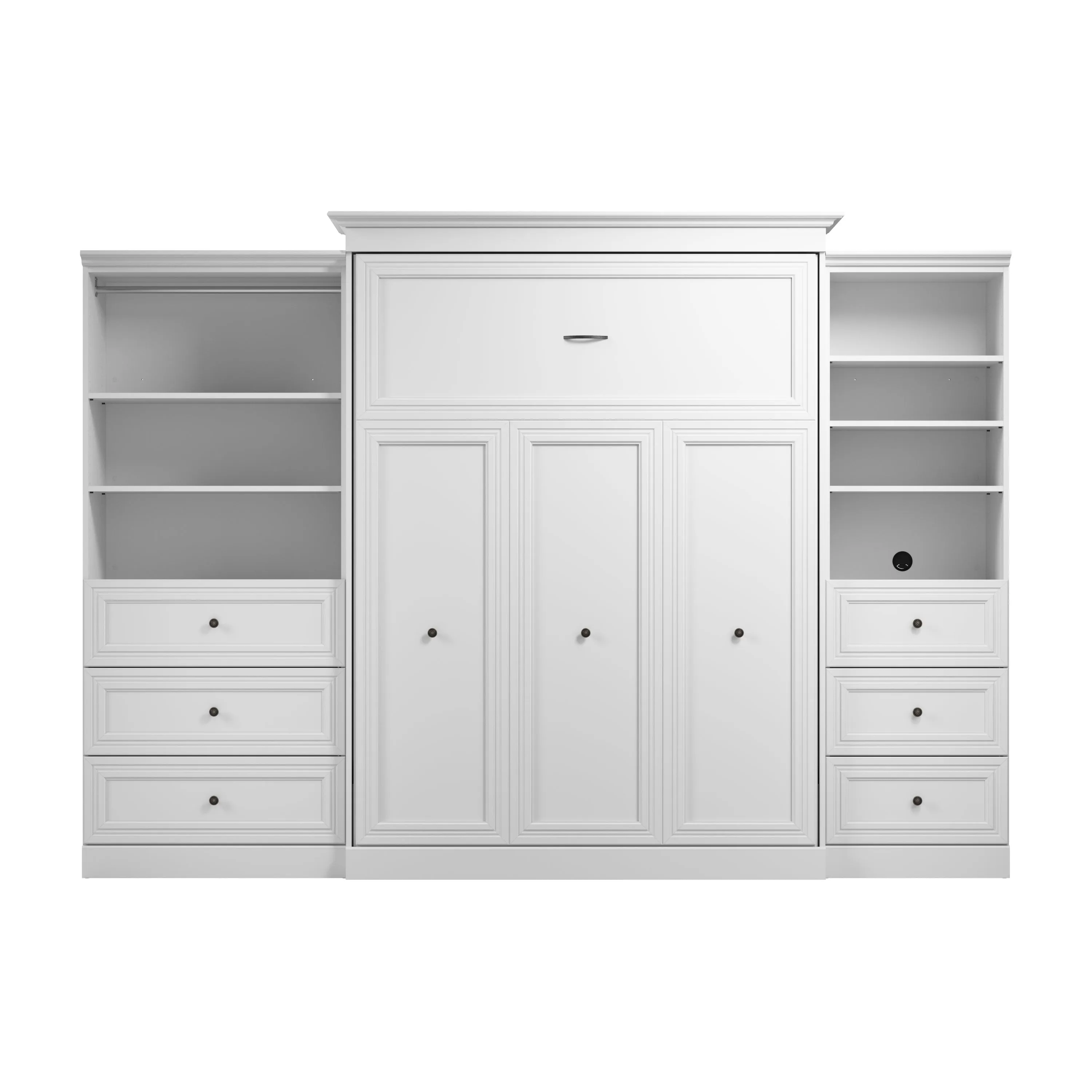 Versatile Queen Murphy Wall Bed and Closet Organizers with Drawers in White