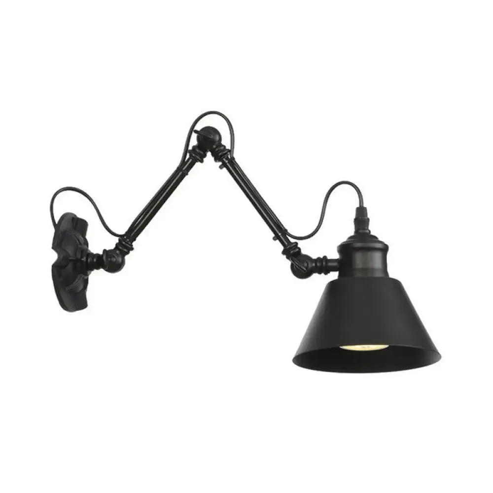 Vintage Matte Black Iron Wall Mount Reading Light with Swing Arm - 1-Bulb Task Wall Lamp