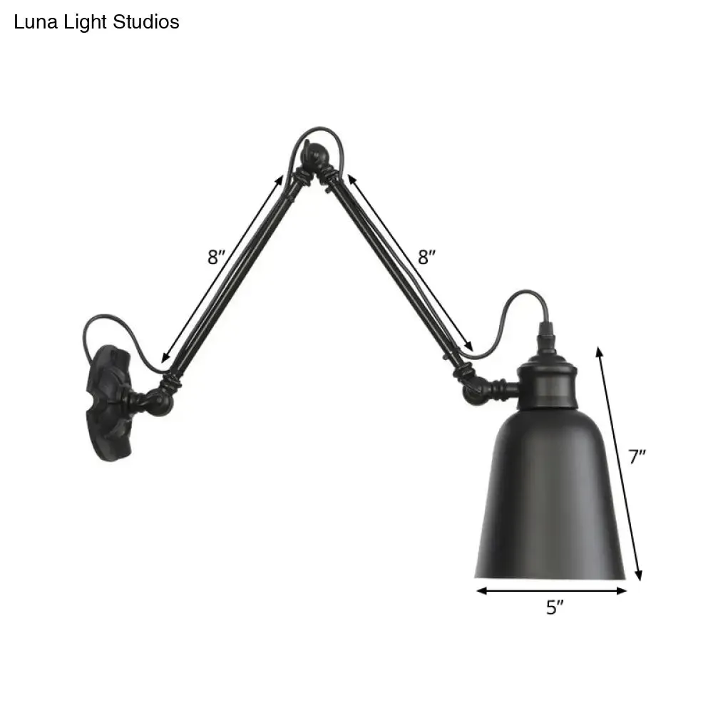 Vintage Matte Black Iron Wall Mount Reading Light with Swing Arm - 1-Bulb Task Wall Lamp