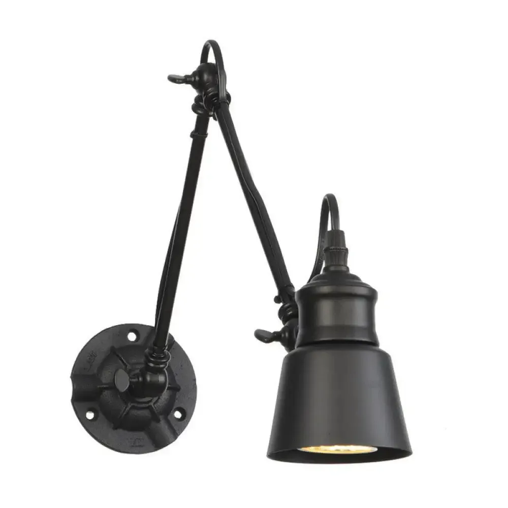 Vintage Matte Black Iron Wall Mount Reading Light with Swing Arm - 1-Bulb Task Wall Lamp