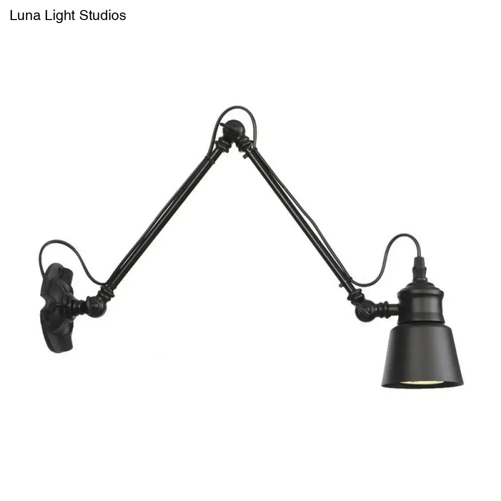 Vintage Matte Black Iron Wall Mount Reading Light with Swing Arm - 1-Bulb Task Wall Lamp