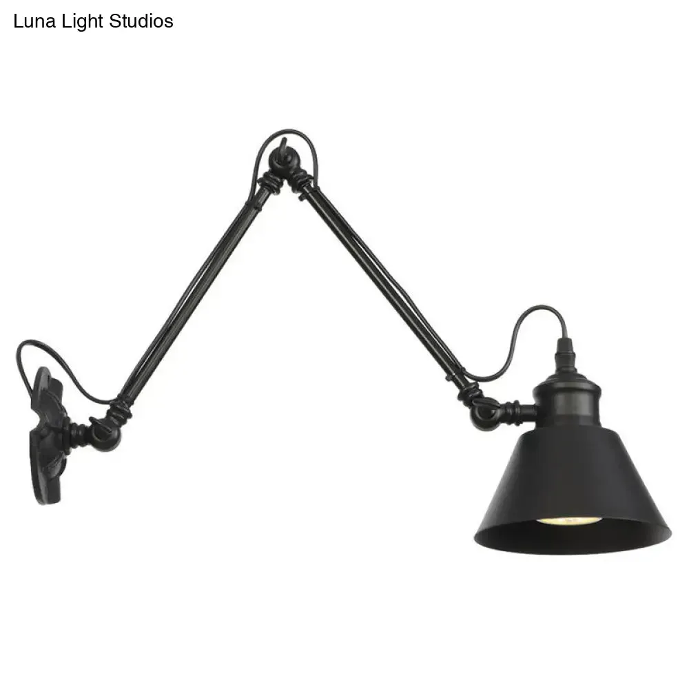 Vintage Matte Black Iron Wall Mount Reading Light with Swing Arm - 1-Bulb Task Wall Lamp