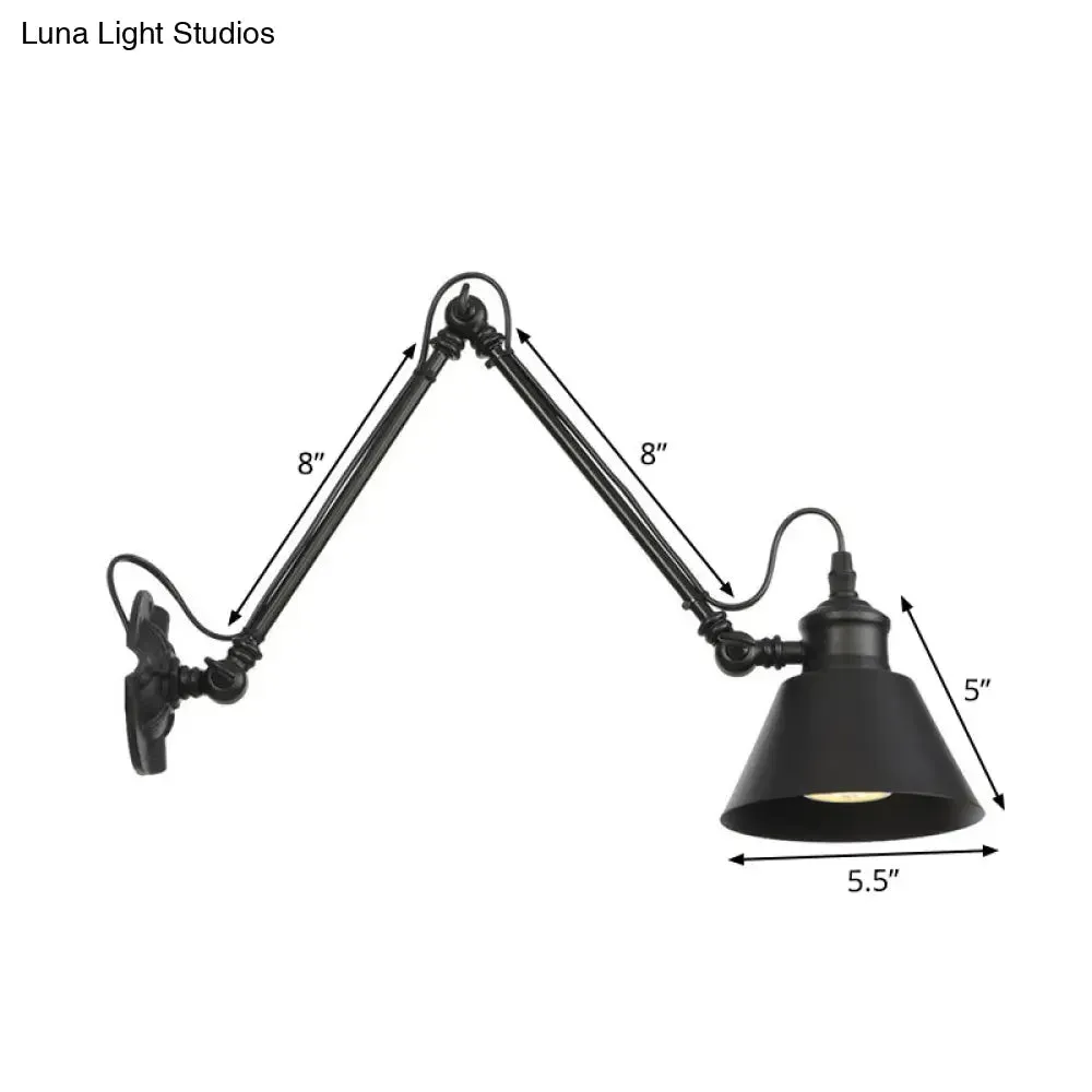 Vintage Matte Black Iron Wall Mount Reading Light with Swing Arm - 1-Bulb Task Wall Lamp