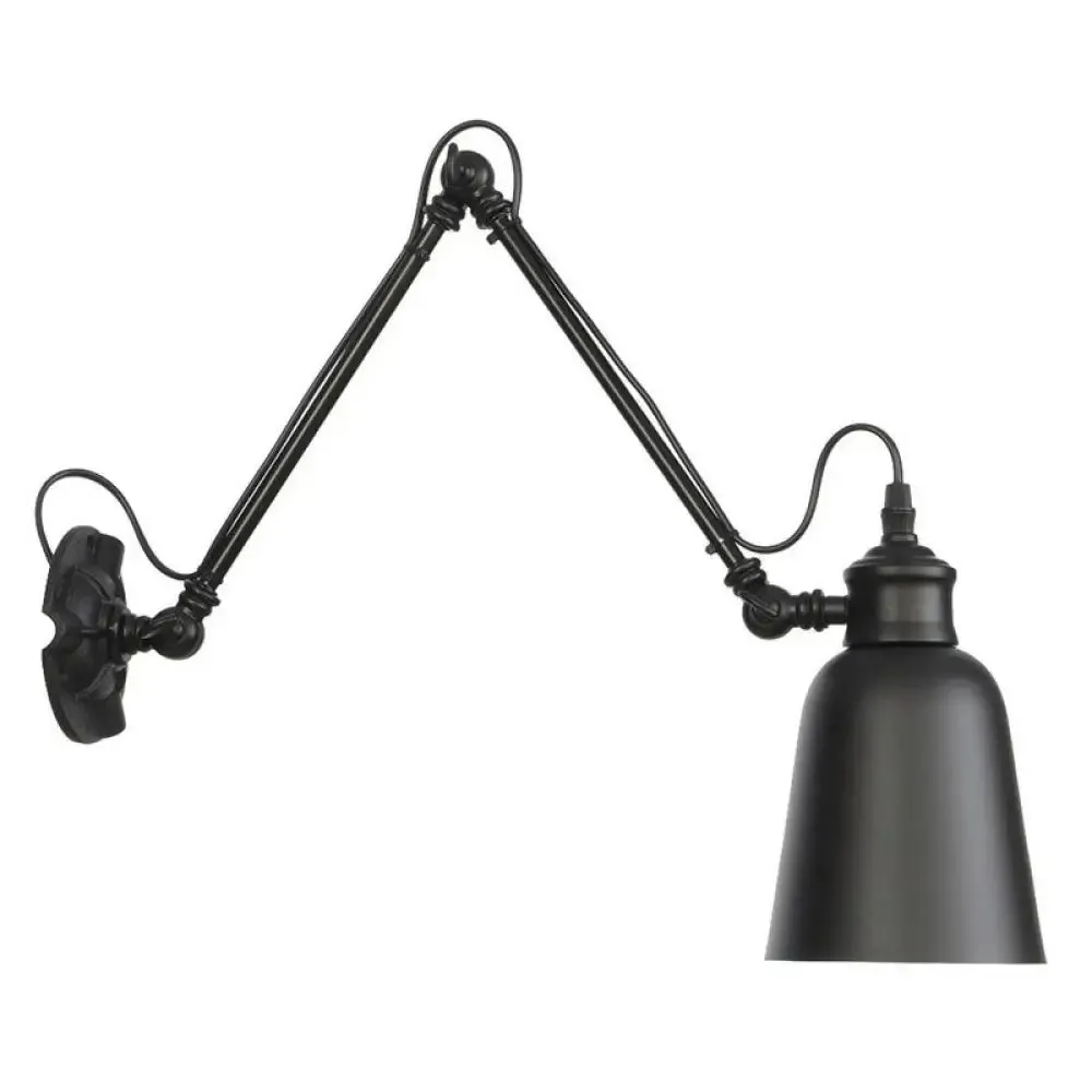 Vintage Matte Black Iron Wall Mount Reading Light with Swing Arm - 1-Bulb Task Wall Lamp