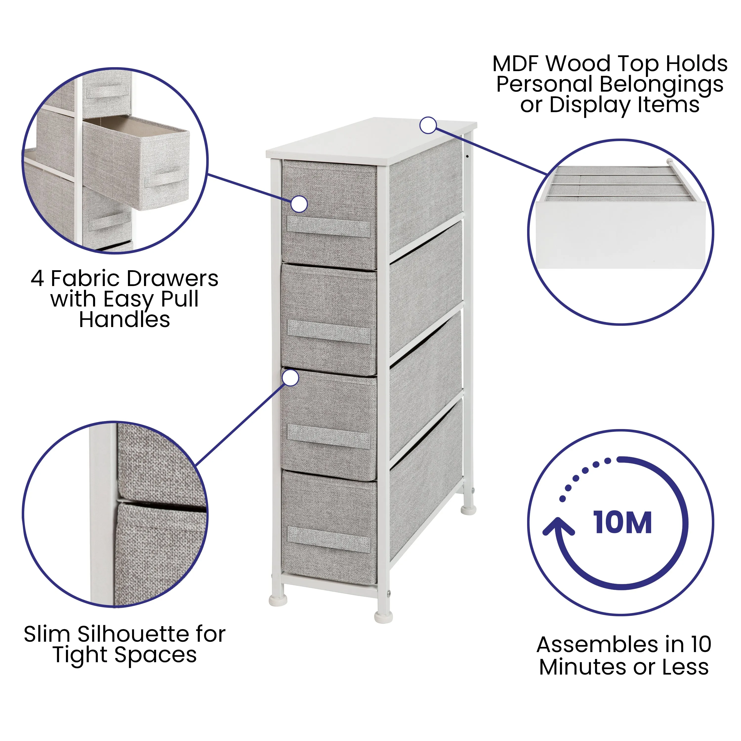 White/Gray Tall Organizer WX-5L203-WH-GR-GG