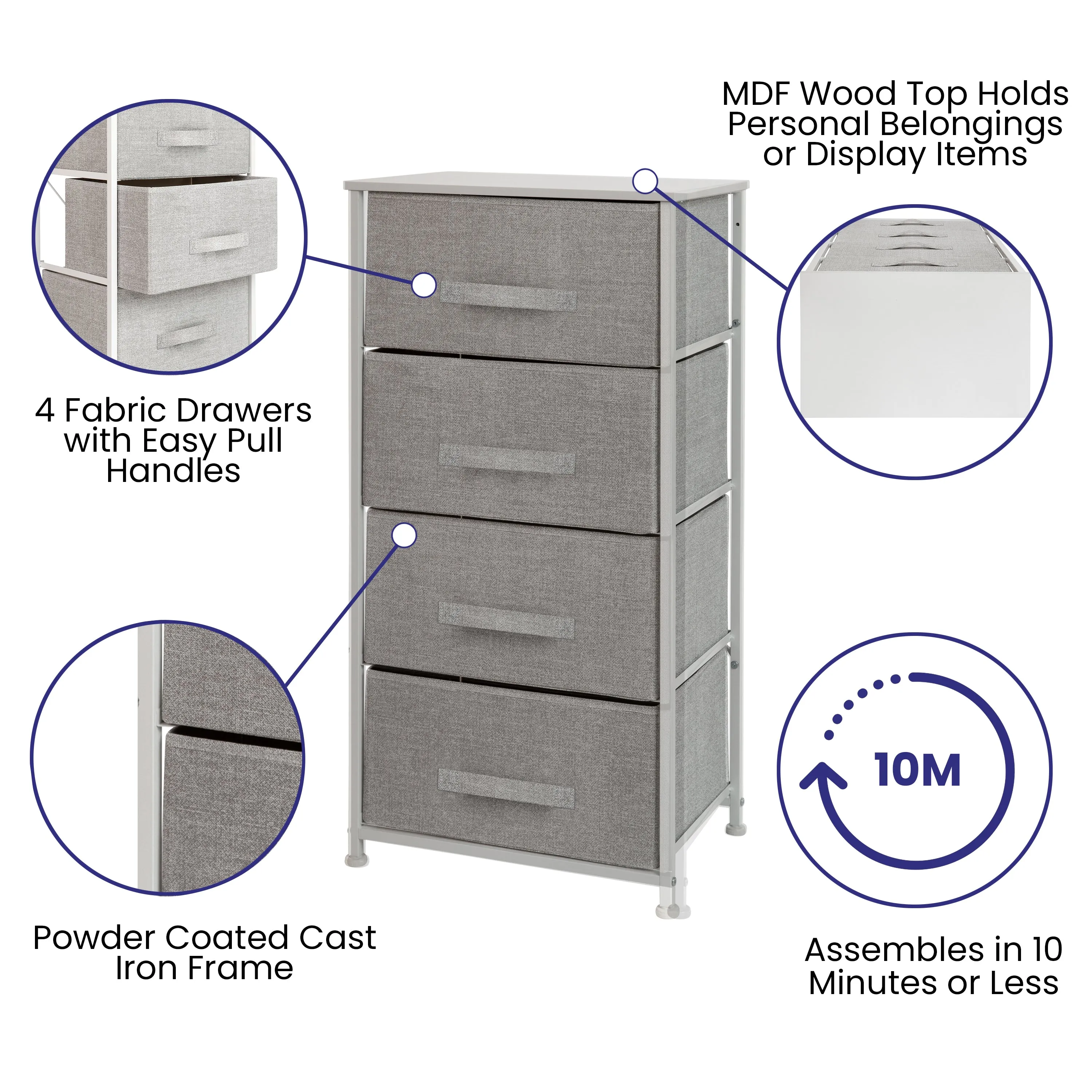 White/Gray Tall Organizer WX-5L203-X-WH-GR-GG