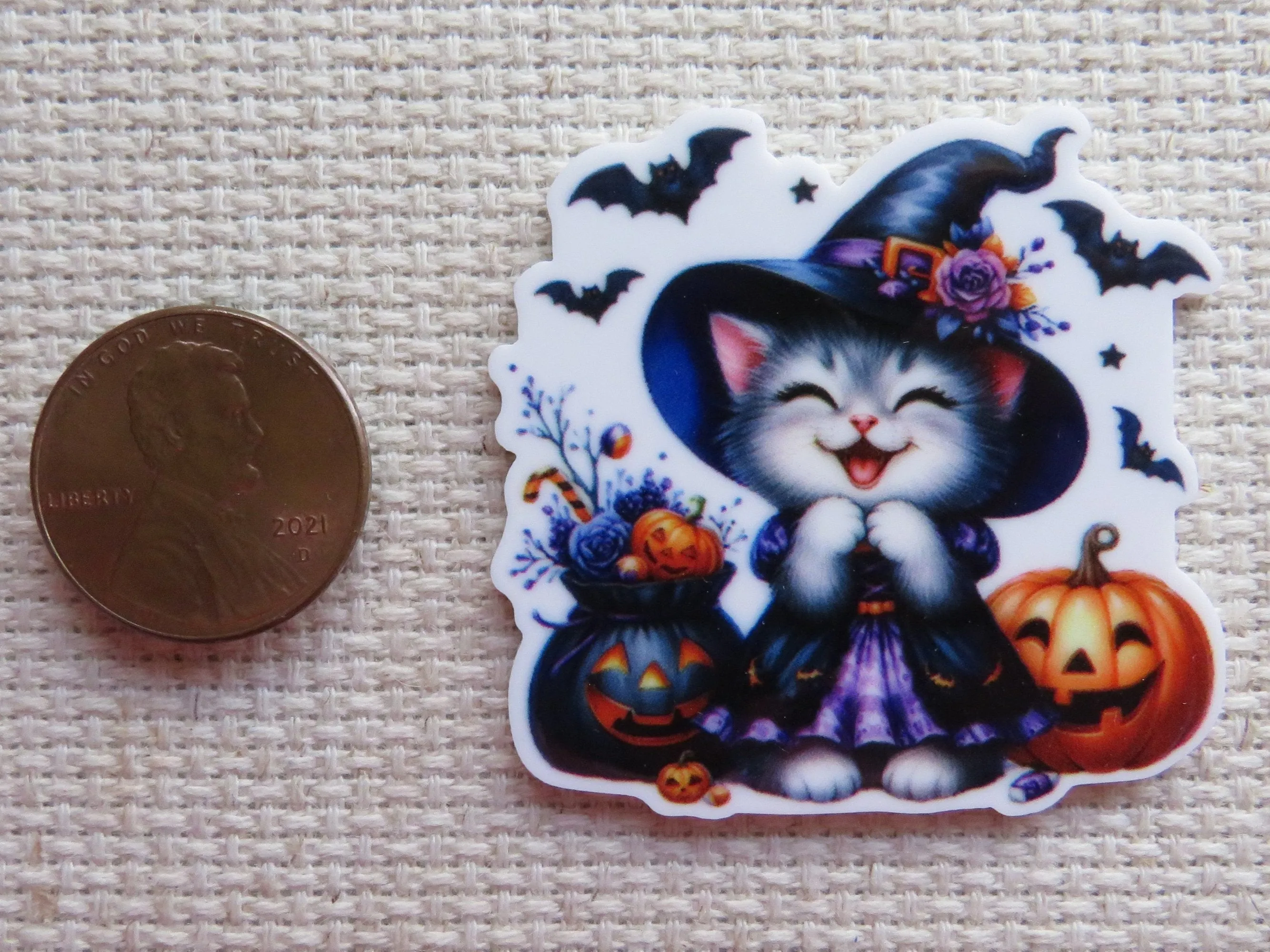 Witchy Kitty Cat Fun Needle Minder, Cover Minder, Magnet